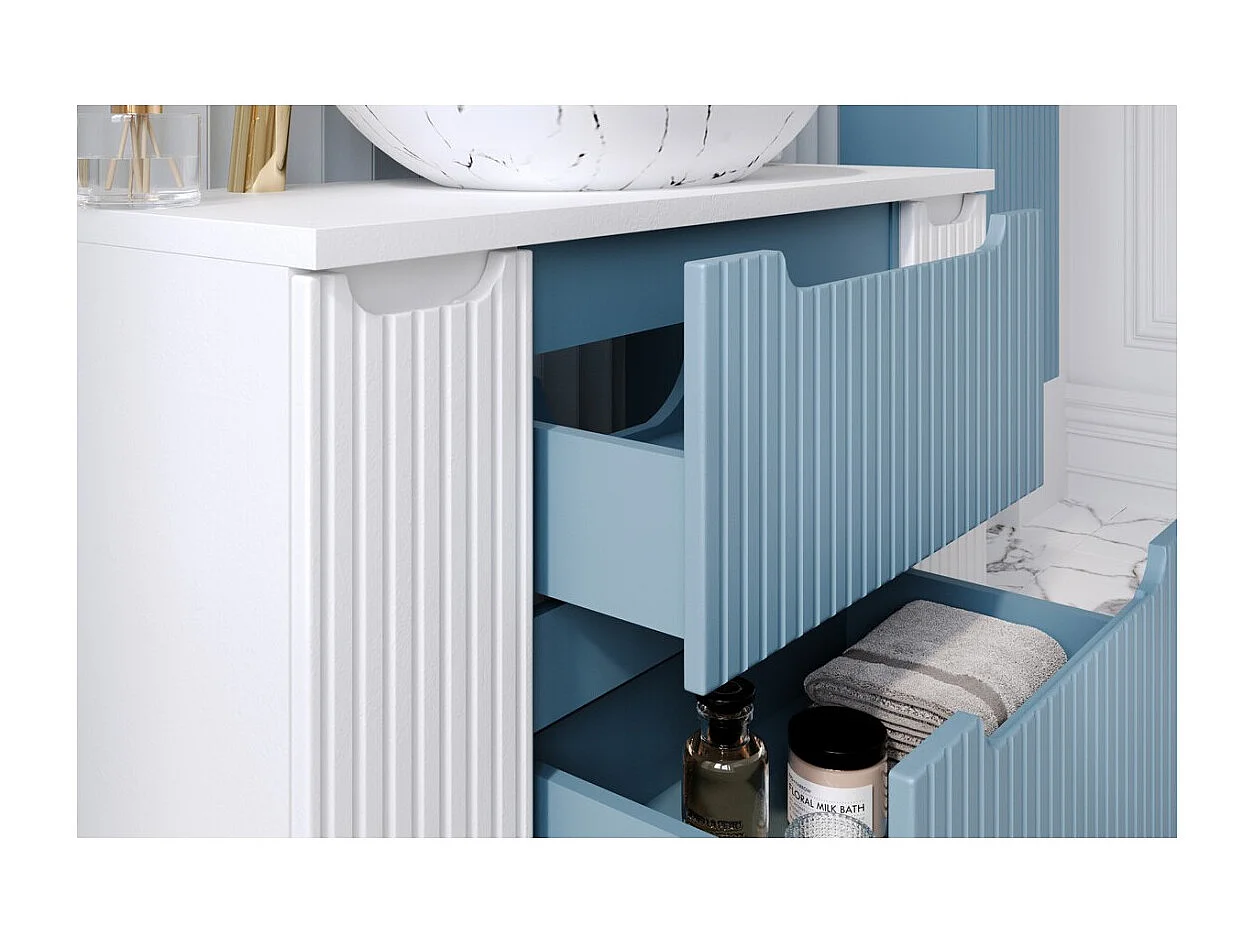 Meuble sous vasque VANO 60 cm bleu denim suspendu avec 2 tiroirs