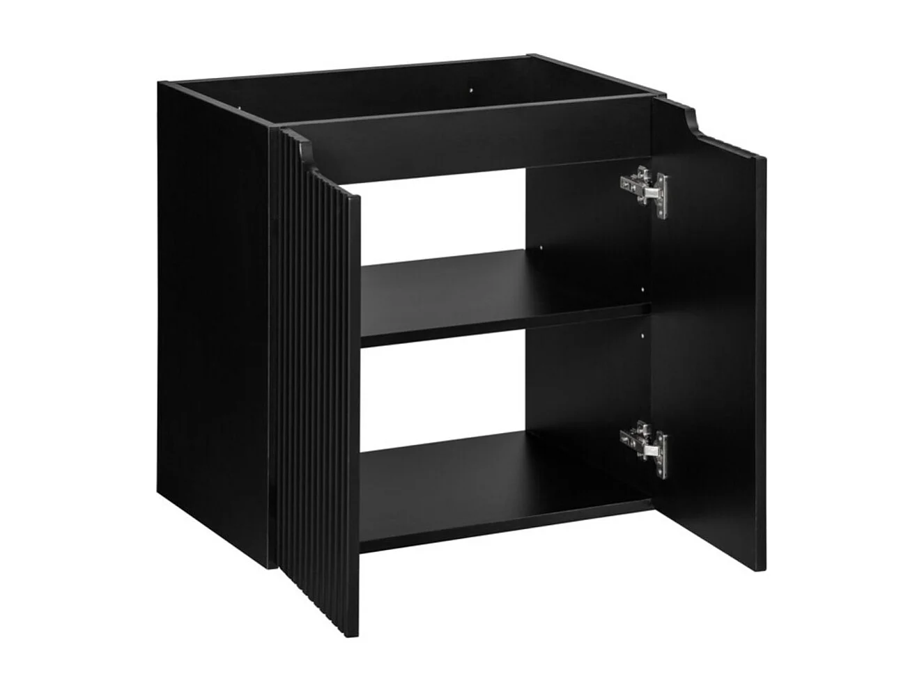 Ensemble de salle de bain VANO 60cm : meuble sous vasque à placards rainuré verticalement + plan pour vasque aspect chêne