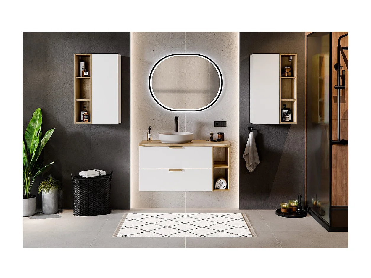 Mobile sottolavabo OSTER 80 cm bianco opaco sospeso con 2 cassetti