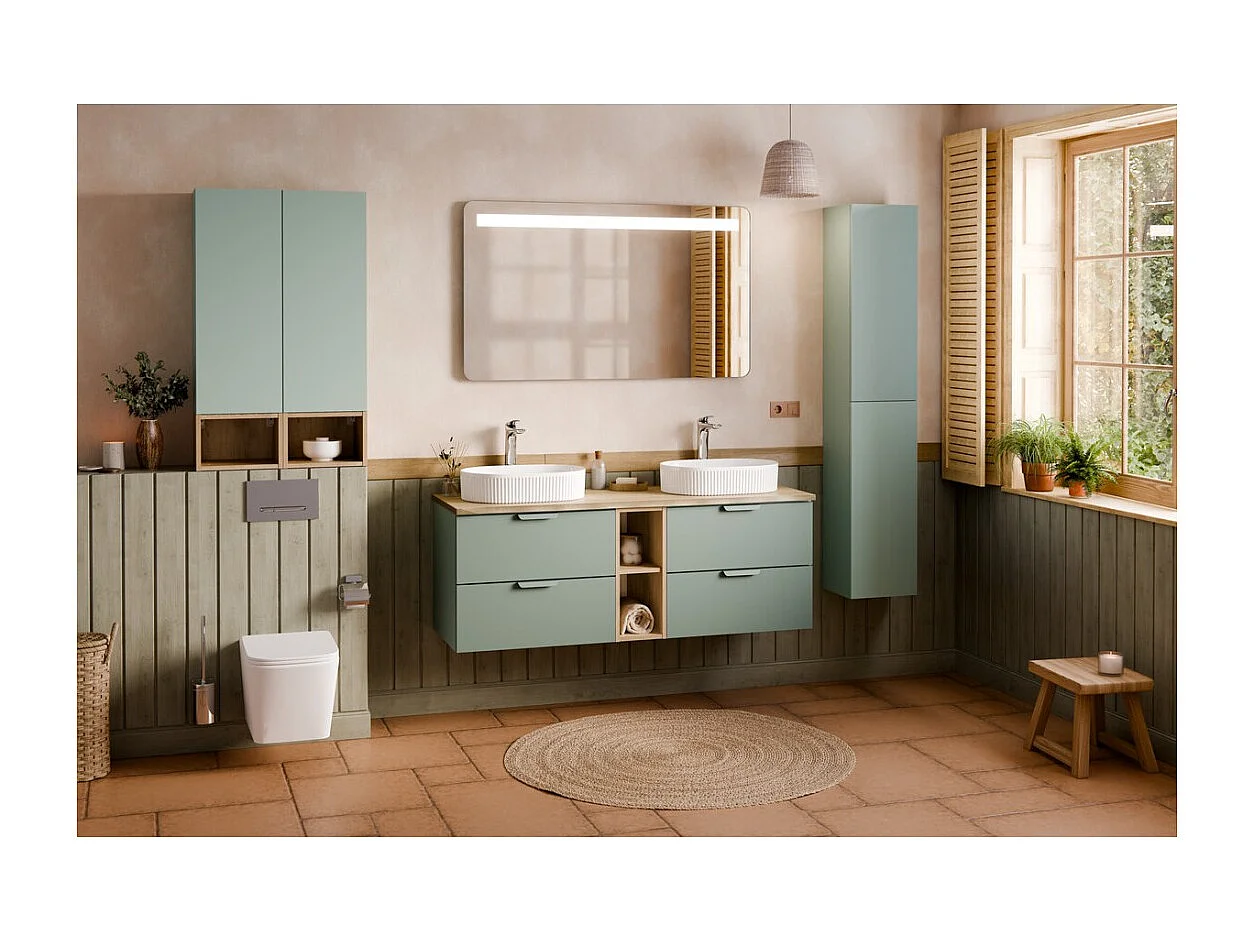 Meuble sous vasque OSTER 60 cm vert sauge suspendu avec 2 tiroirs