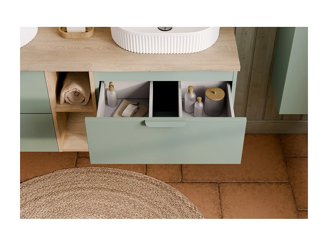 Meuble sous vasque OSTER 60 cm vert sauge suspendu avec 2 tiroirs