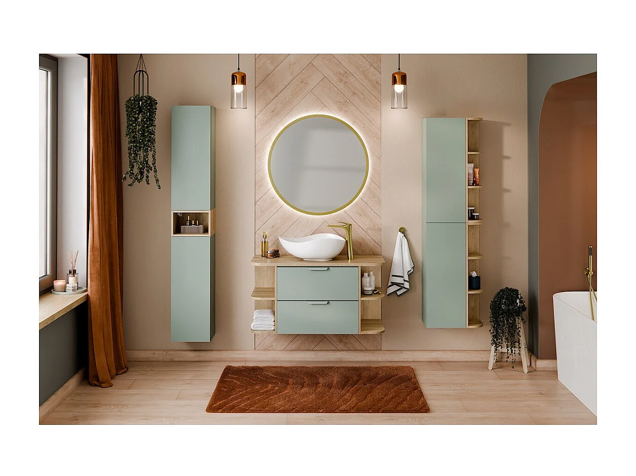 Meuble sous vasque OSTER 60 cm vert sauge suspendu avec 2 tiroirs