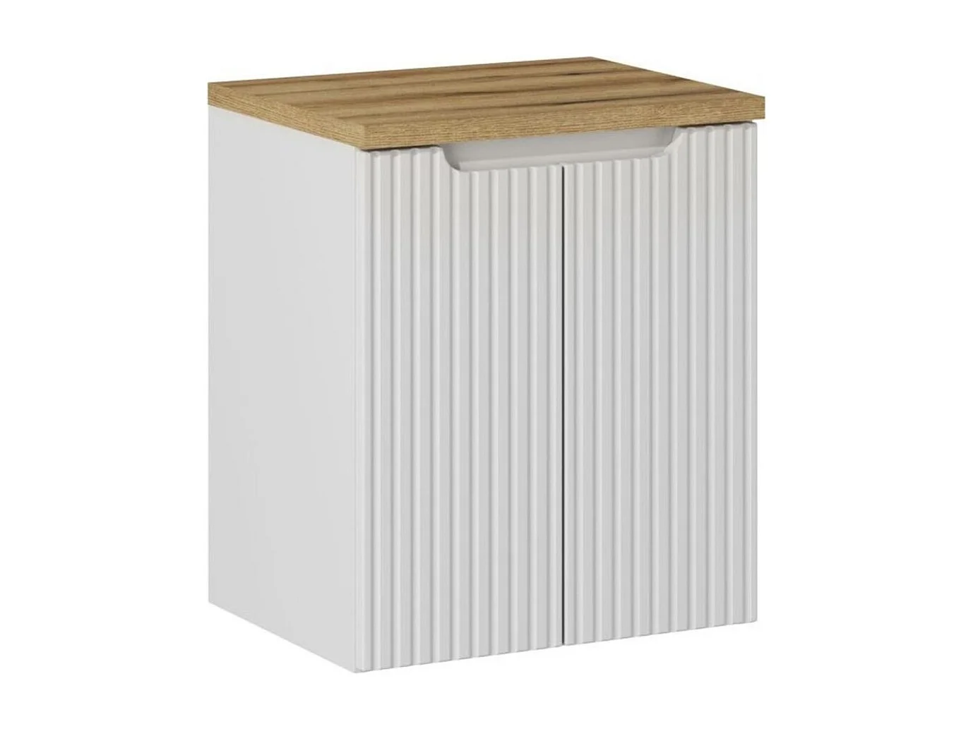 Ensemble de salle de bain VANO blanc 50cm : meuble sous vasque à placards rainuré + plan pour vasque aspect chêne clair