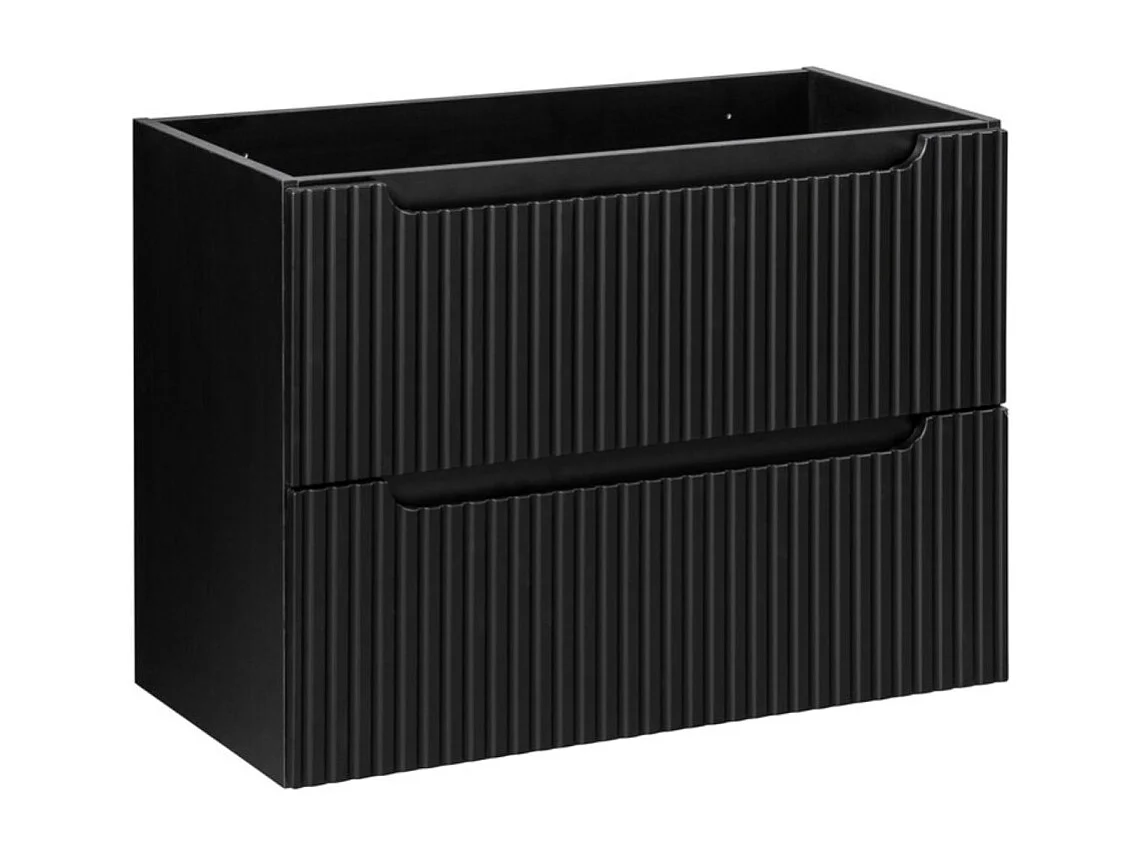 Ensemble VANO 80cm : meuble sous vasque à tiroirs + plan pour vasque noir mat + vasque à poser rainurée blanche