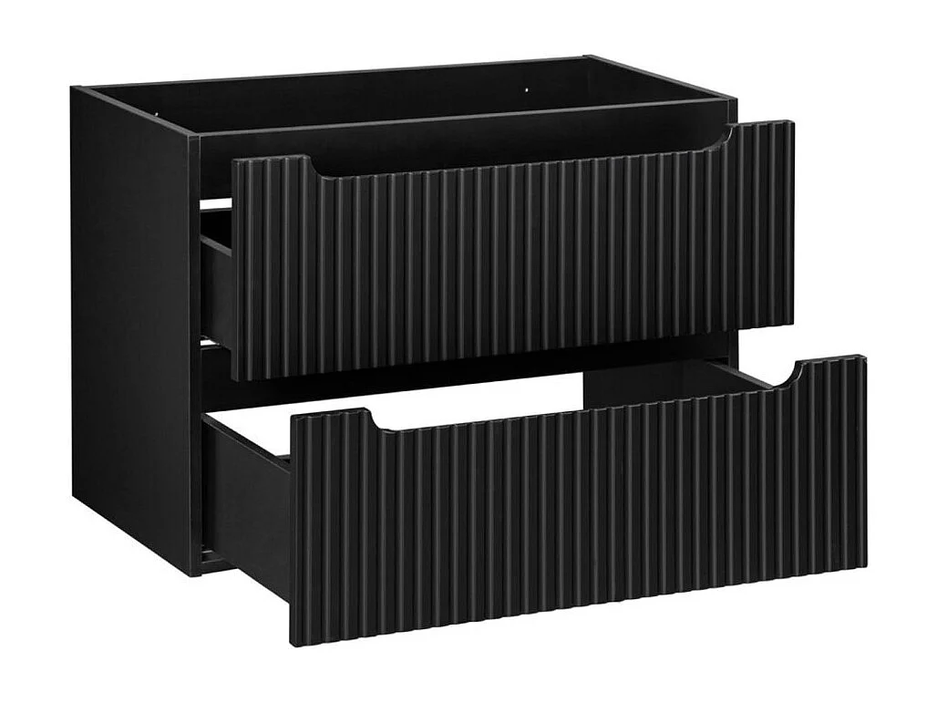 Ensemble VANO 80cm : meuble sous vasque à tiroirs + plan pour vasque noir mat + vasque à poser rainurée blanche