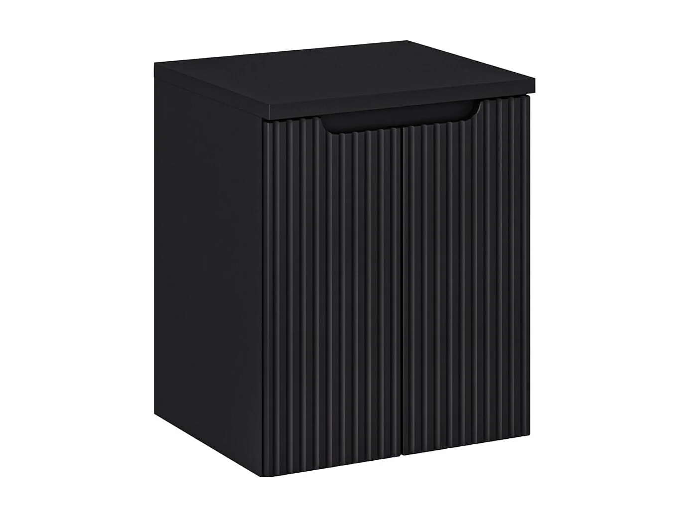 Ensemble de salle de bain suspendu VANO 50cm : meuble sous vasque à placards rainuré noir + plan pour vasque noir mat