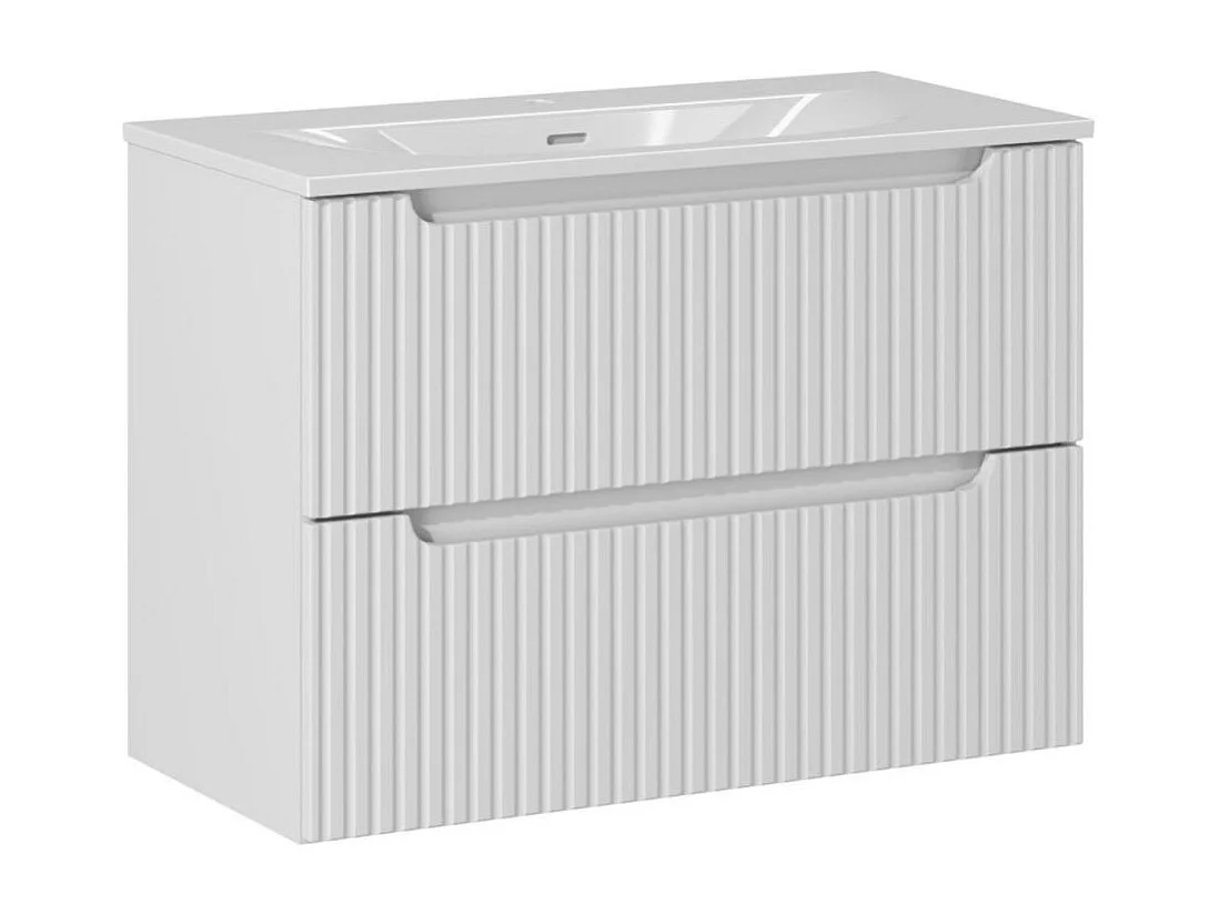 Ensemble de salle de bain suspendu VANO blanc 80cm : meuble sous vasque à tiroirs rainuré + vasque encastrée blanche