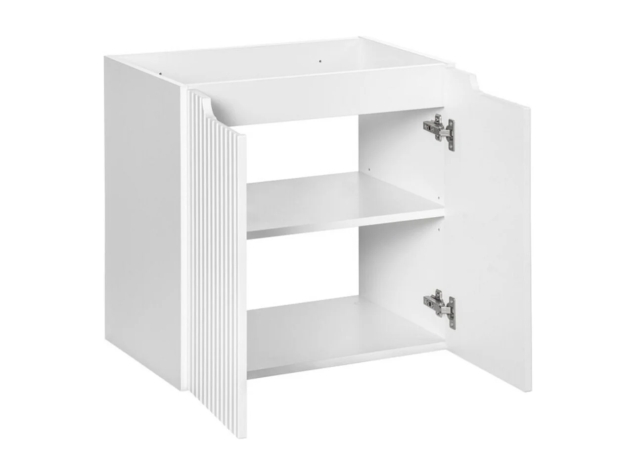 Ensemble VANO blanc 80cm : meubles sous vasque à placards avec niches visibles + plan pour vasque + vasque à poser rainurées