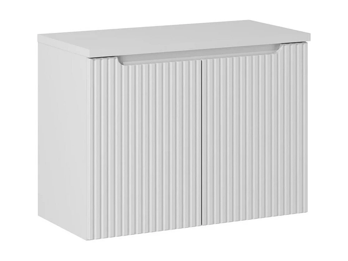 Ensemble de salle de bain VANO blanc 80cm : meuble sous vasque à placards rainuré + plan pour vasque blanc alpin mat