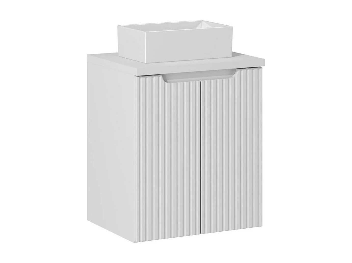 Ensemble de salle de bain VANO blanc 50cm : meuble sous vasque à placards + plan pour vasque blanc + vasque à poser rectangulair