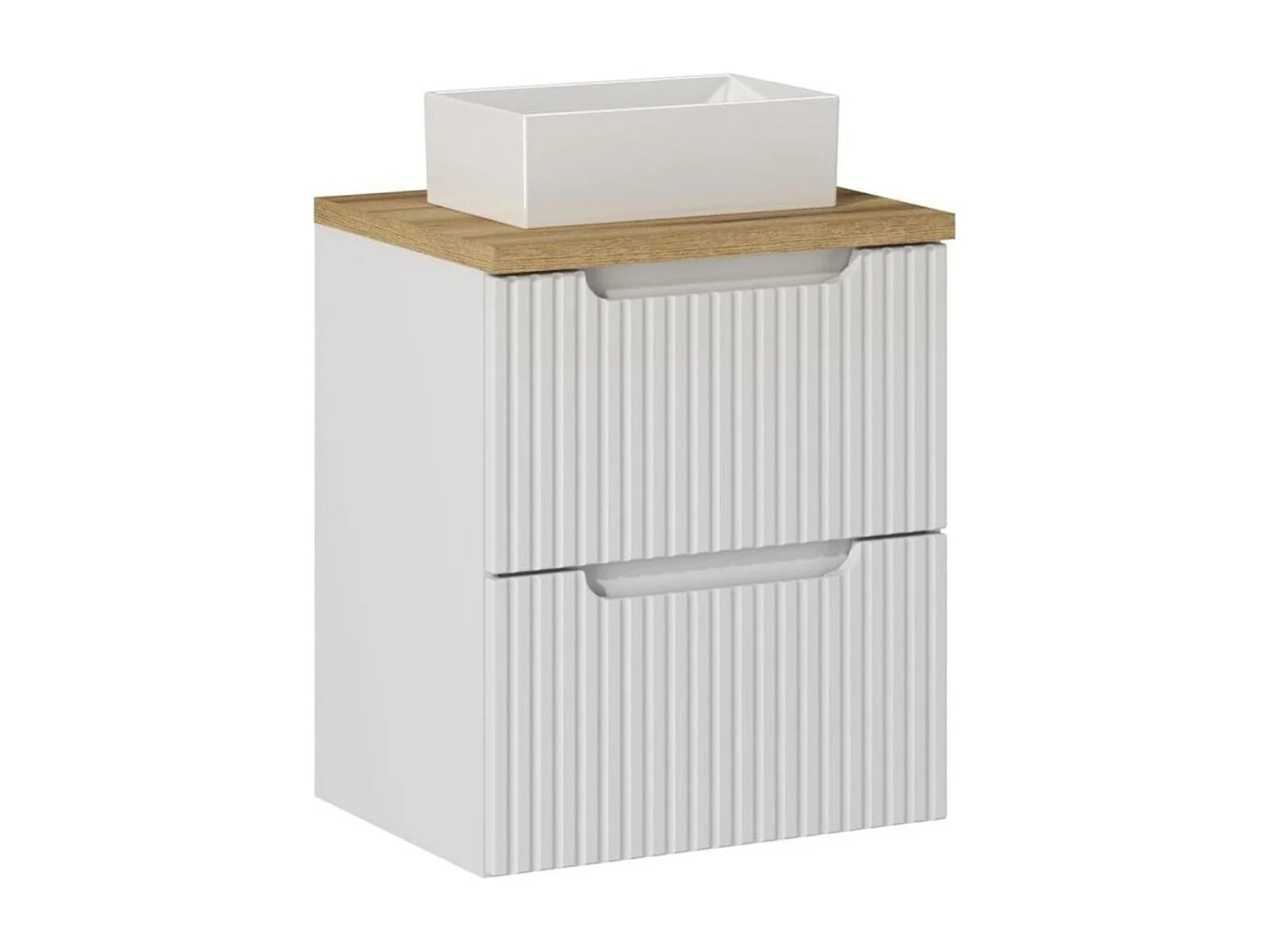 Ensemble de salle de bain VANO blanc 50cm : meuble sous vasque à tiroirs + plan pour vasque + vasque à poser rectangulaire