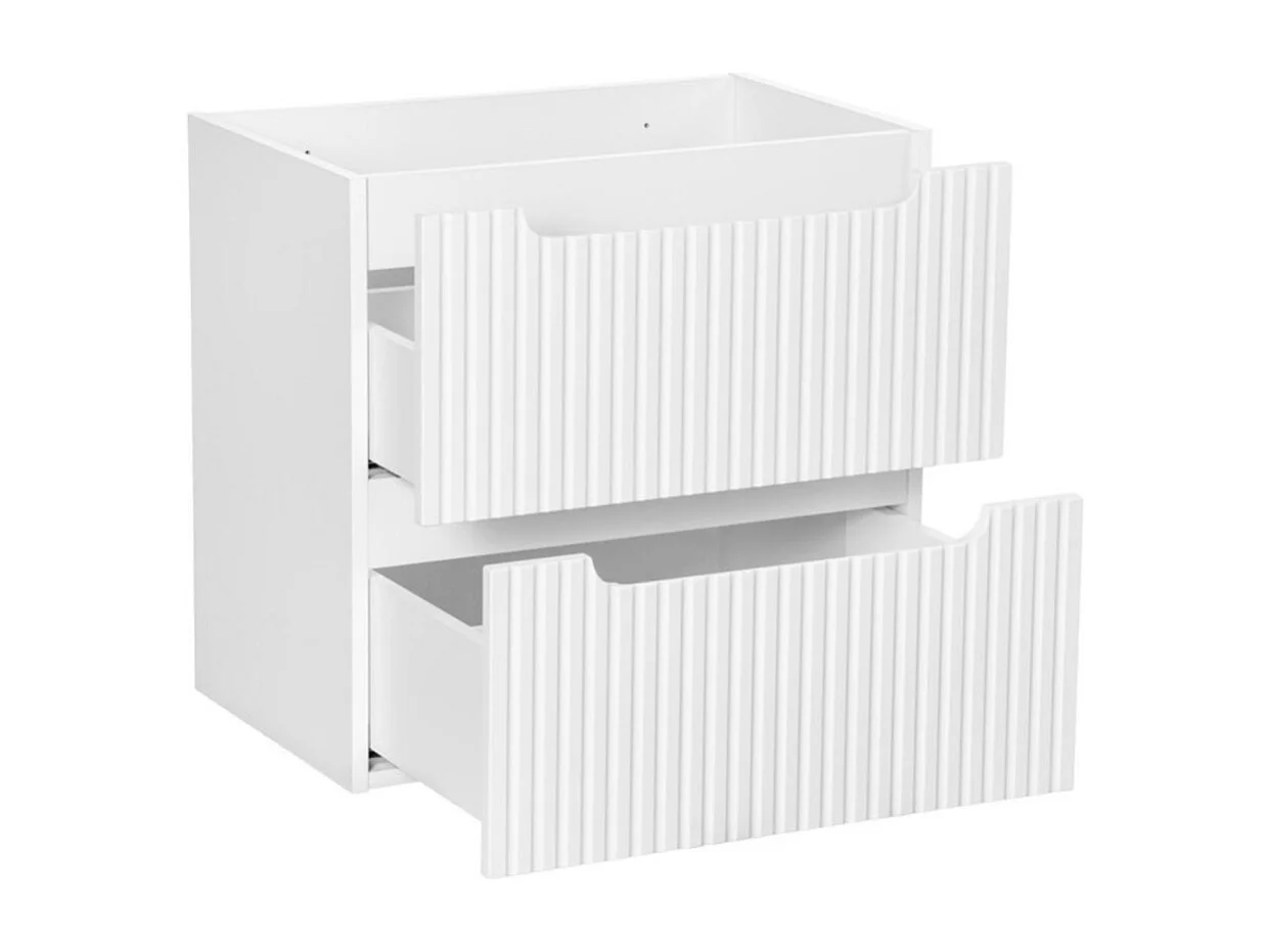 Ensemble de salle de bain VANO blanc 140cm : meubles sous vasque à tiroirs et placards + deux vasques à poser rainurées