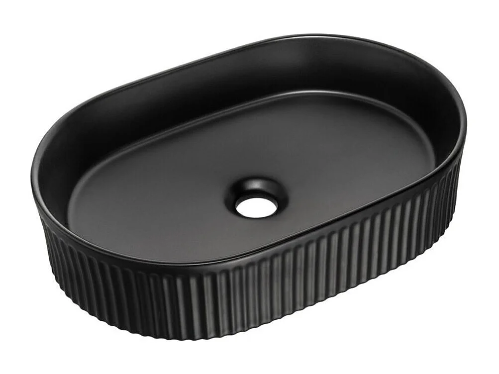 Ensemble VANO 60cm : meuble sous vasque à tiroirs + plan pour vasque aspect chêne + vasque à poser noir mat rainurée