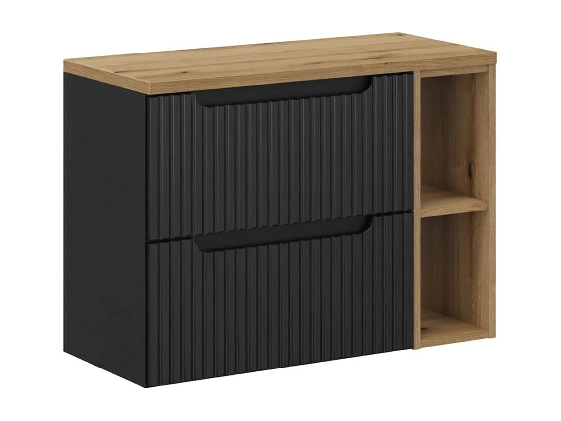 Ensemble VANO 80cm : meubles sous vasque avec niches visibles à tiroirs + plan pour vasque aspect chêne clair