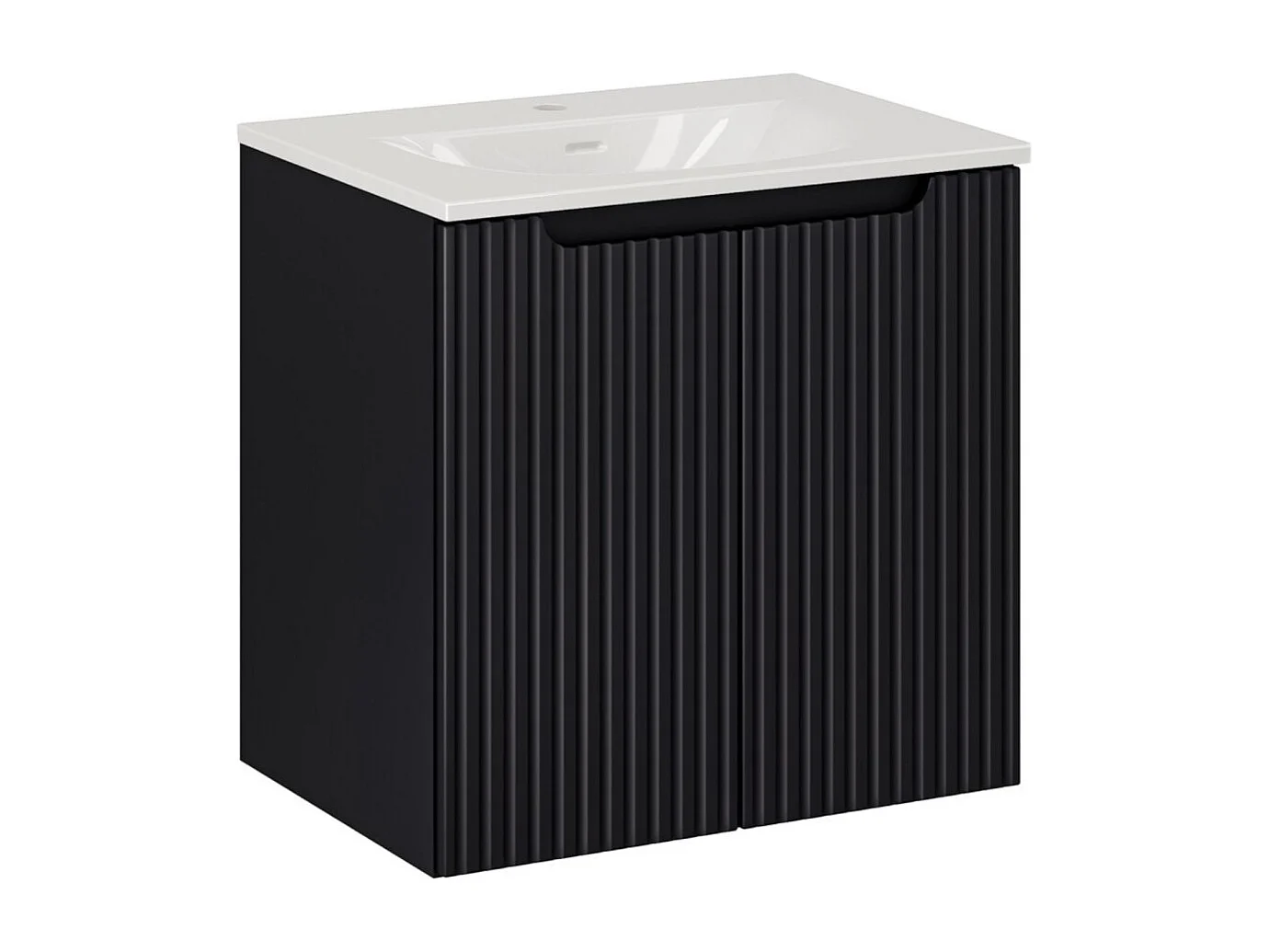 Ensemble de salle de bain VANO 60cm : meuble sous vasque à placards rainuré verticalement + vasque encastrée blanche