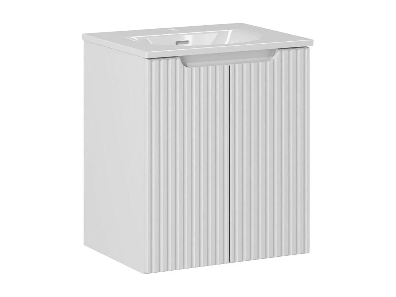 Ensemble de salle de bain suspendu VANO blanc 50cm : meuble sous vasque à placards rainuré + vasque encastrée blanche