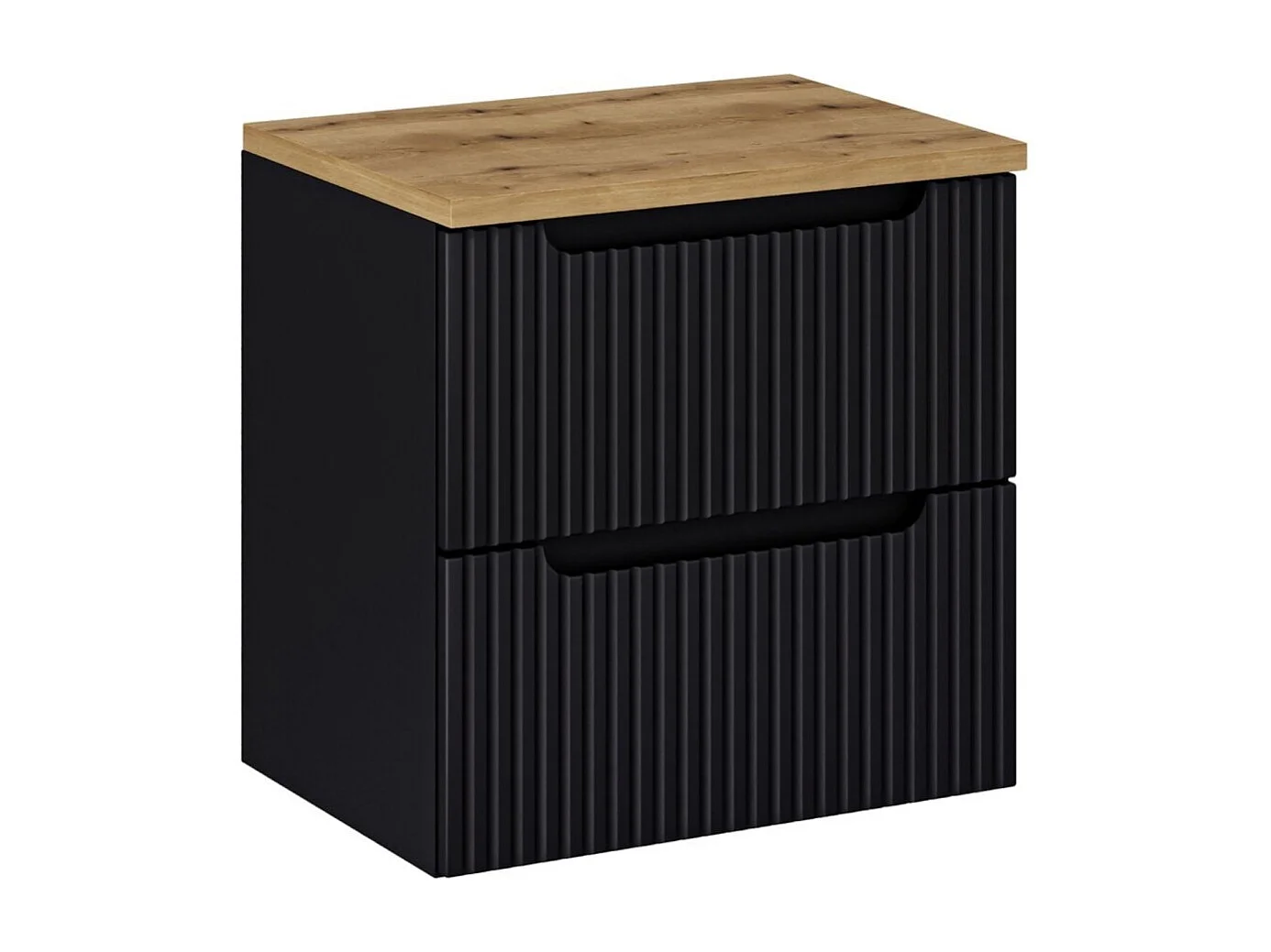 Ensemble de salle de bain VANO 60cm : meuble sous vasque à tiroirs rainuré verticalement + plan pour vasque aspect chêne