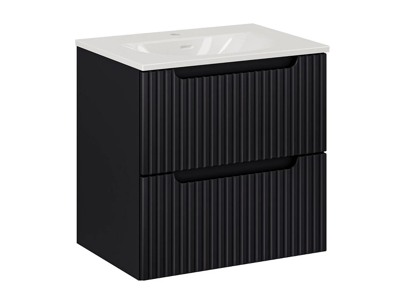 Ensemble de salle de bain VANO 60cm : meuble sous vasque à tiroirs rainuré verticalement + vasque encastrée blanche