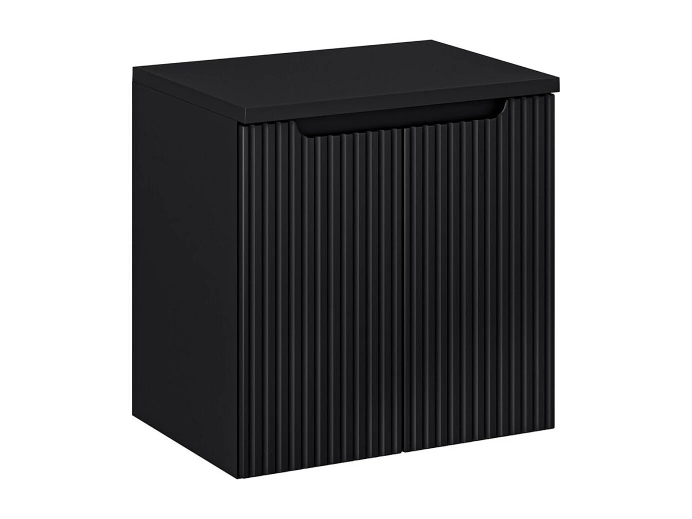 Ensemble de salle de bain suspendu VANO 60cm : meuble sous vasque à placards rainuré verticalement + plan pour vasque noir mat