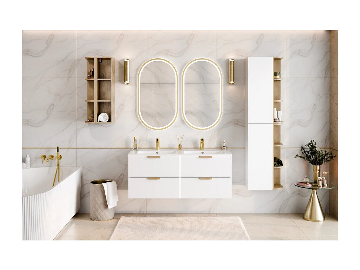 Meuble sous vasque OSTER 60 cm blanc mat suspendu avec 2 tiroirs