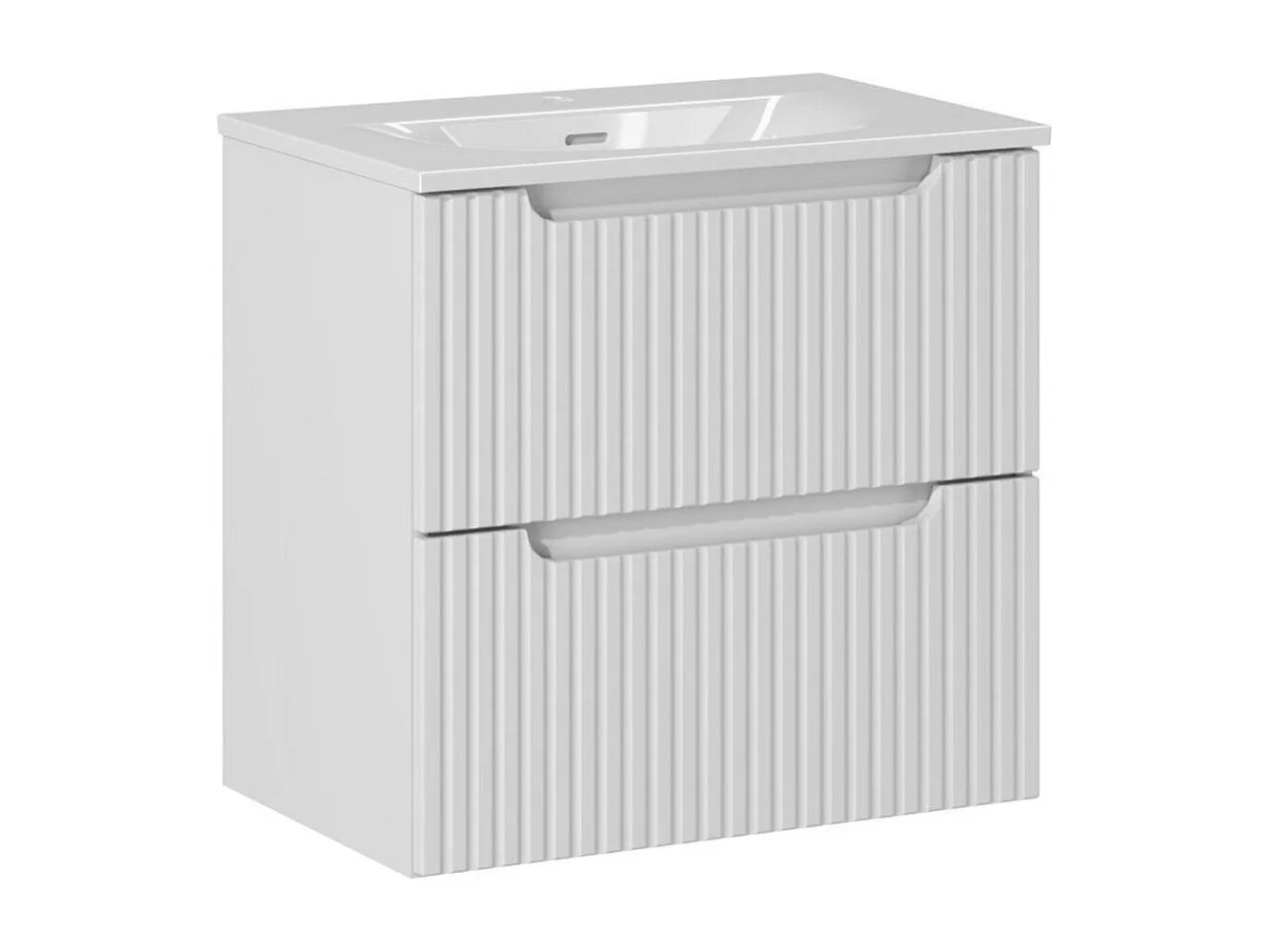 Ensemble de salle de bain suspendu VANO blanc 60cm : meuble sous vasque à tiroirs rainuré + vasque encastrée blanche