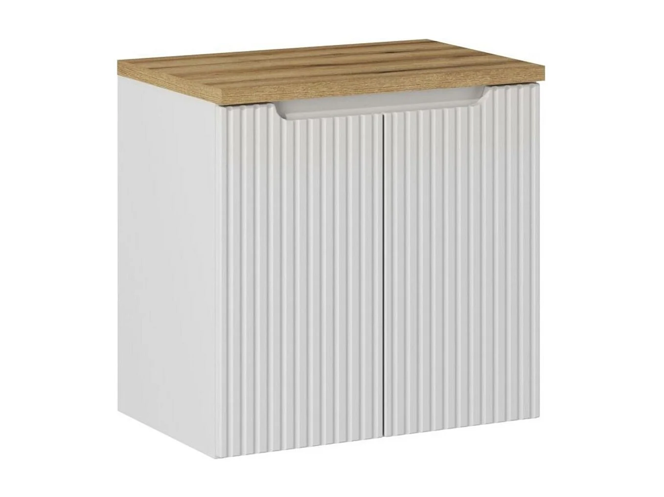 Ensemble de salle de bain suspendu VANO blanc 60cm : meuble sous vasque à placards + plan pour vasque aspect chêne clair