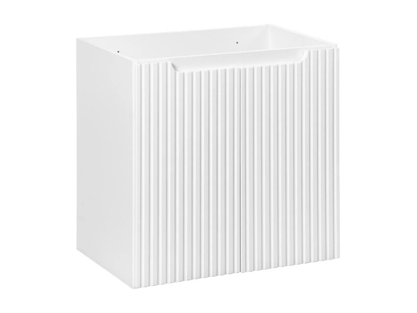 Ensemble de salle de bain suspendu VANO blanc 60cm : meuble sous vasque à placards + plan pour vasque aspect chêne clair