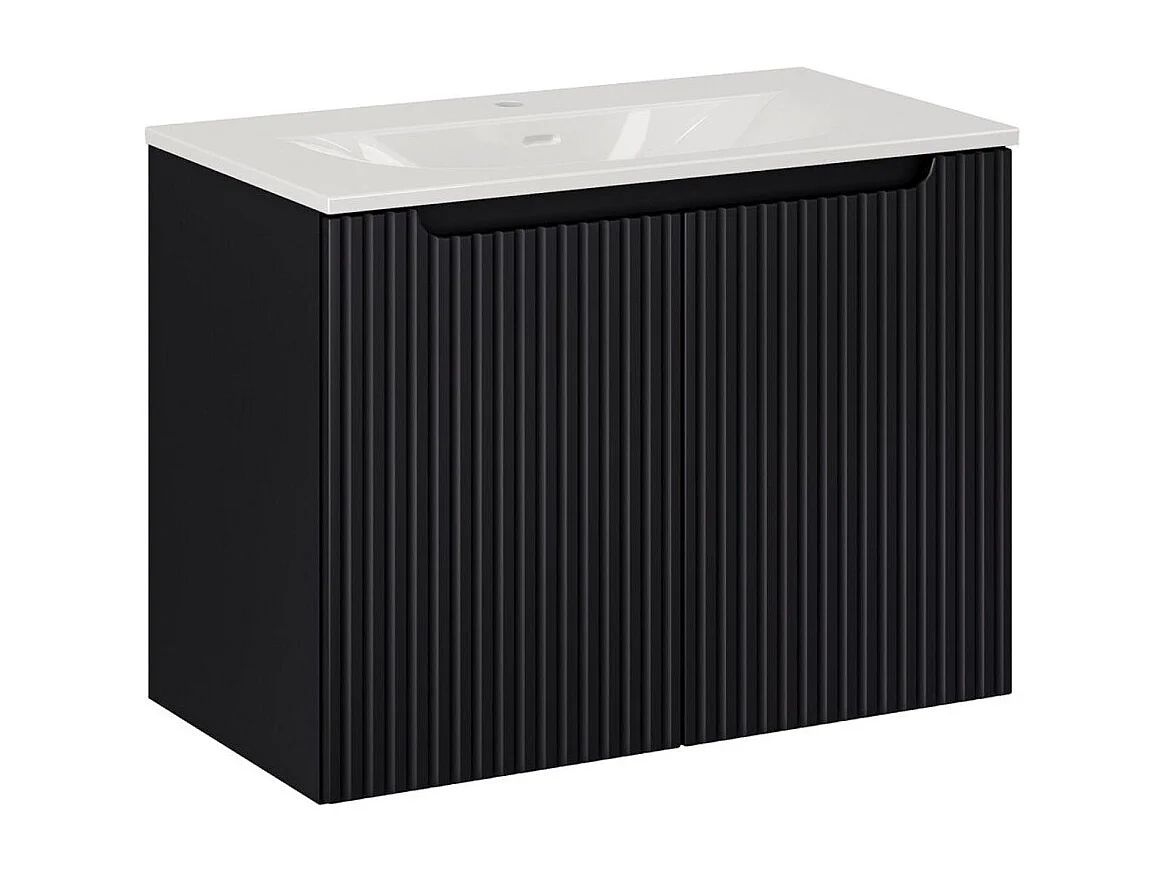 Ensemble de salle de bain VANO 80cm : meuble sous vasque à placards rainuré verticalement + vasque encastrée blanche