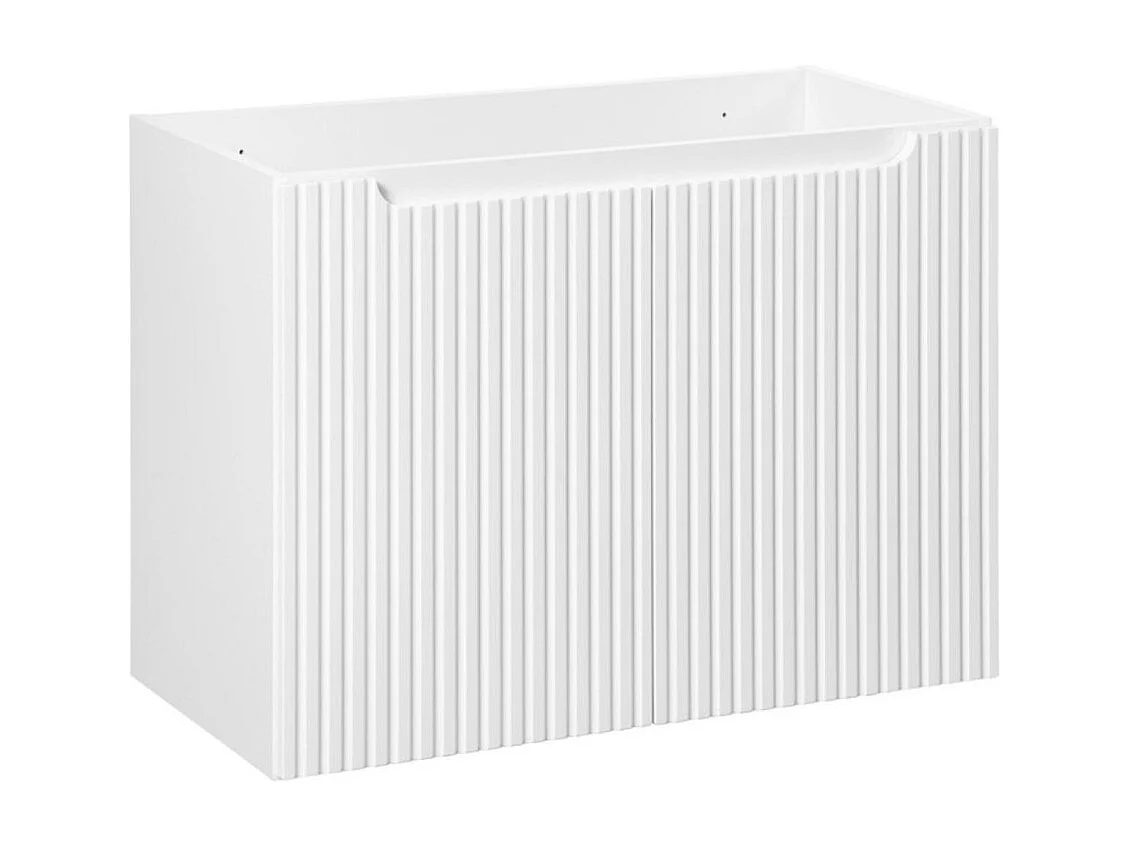 Ensemble de salle de bain VANO blanc 80cm : meuble sous vasque à placards rainuré + plan pour vasque aspect chêne clair