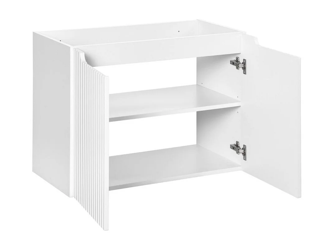 Ensemble de salle de bain VANO blanc 80cm : meuble sous vasque à placards rainuré + plan pour vasque aspect chêne clair