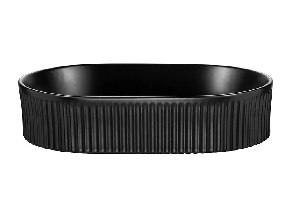 Ensemble VANO 60cm : meuble sous vasque à placards + plan pour vasque aspect chêne + vasque à poser noir mat rainurée