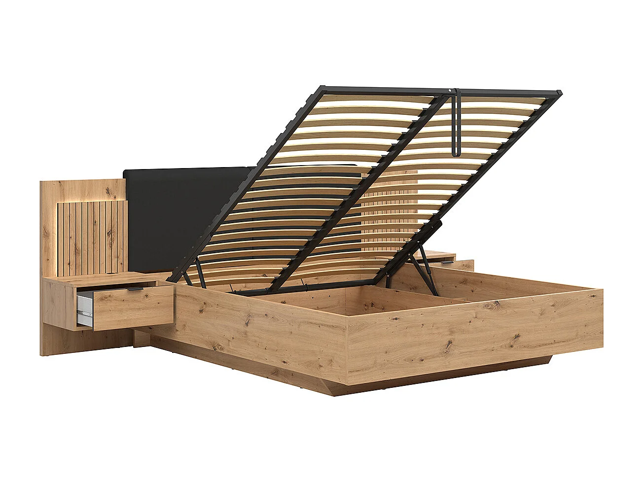 Letto con contenitore con base Mao marrone effetto quercia 160x200