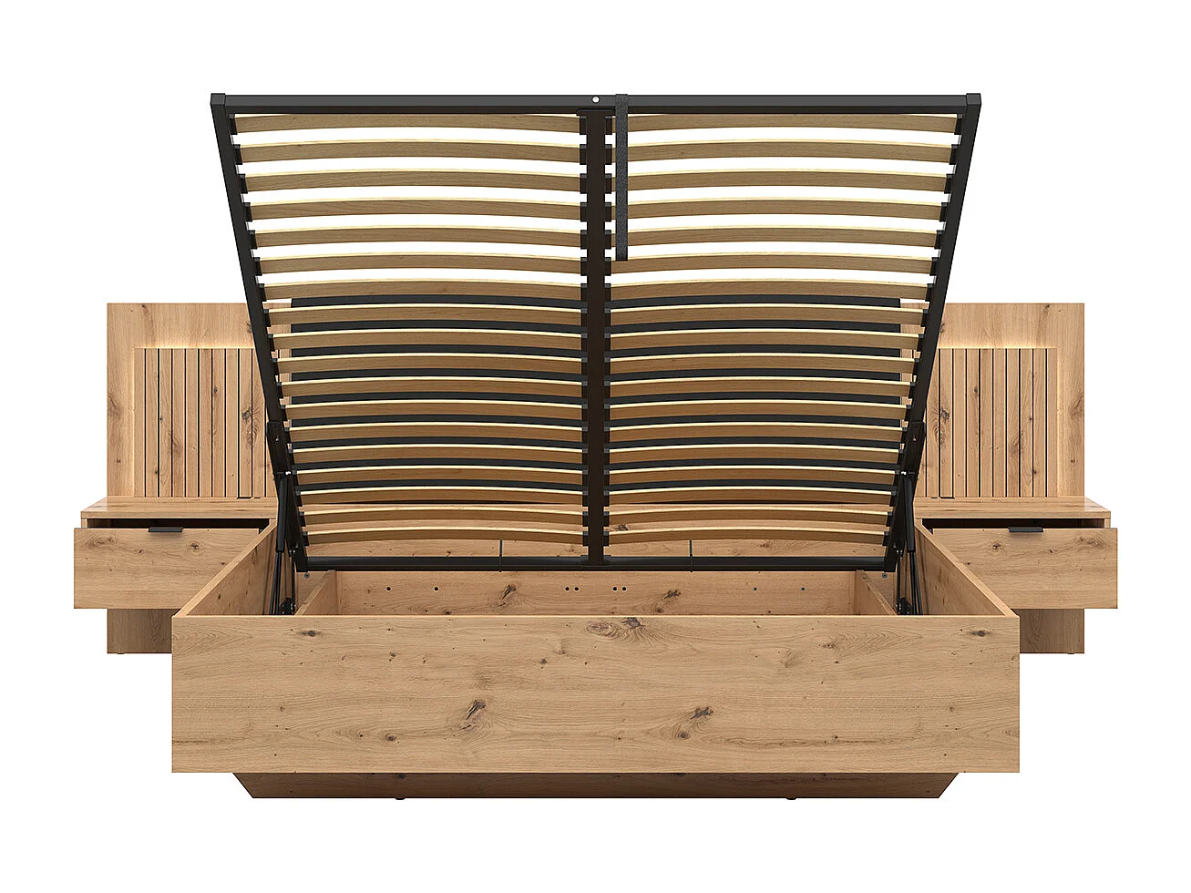 Letto con contenitore con base Mao marrone effetto quercia 160x200