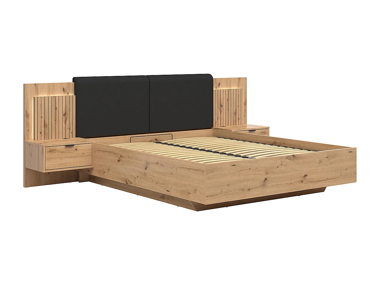 Letto con contenitore con base Mao marrone effetto quercia 160x200