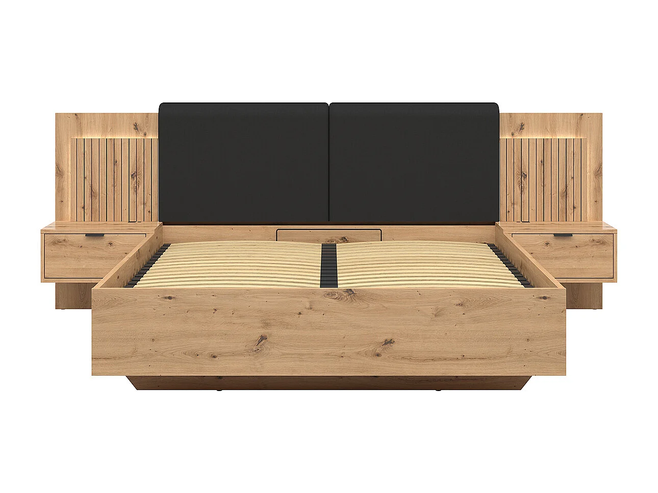 Letto con contenitore con base Mao marrone effetto quercia 160x200