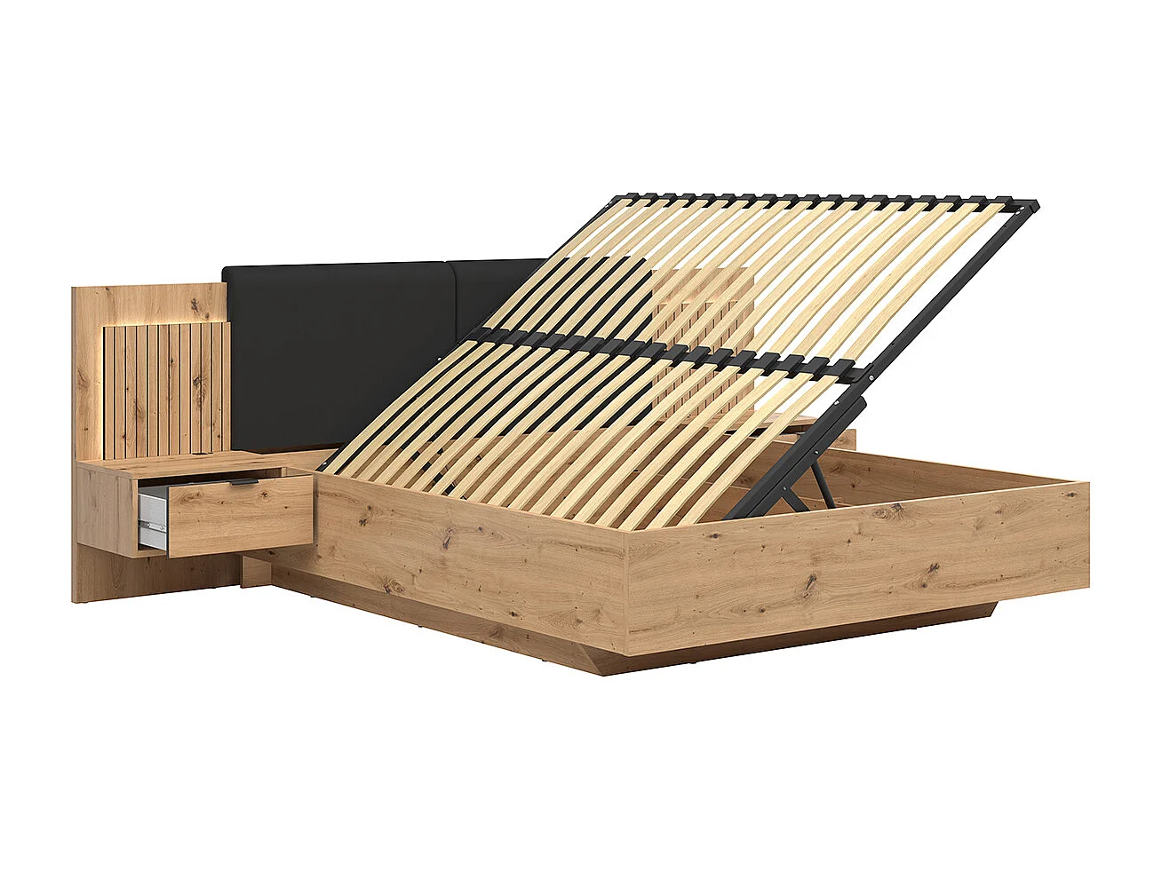 Letto con contenitore con base Mao marrone effetto quercia 160x200