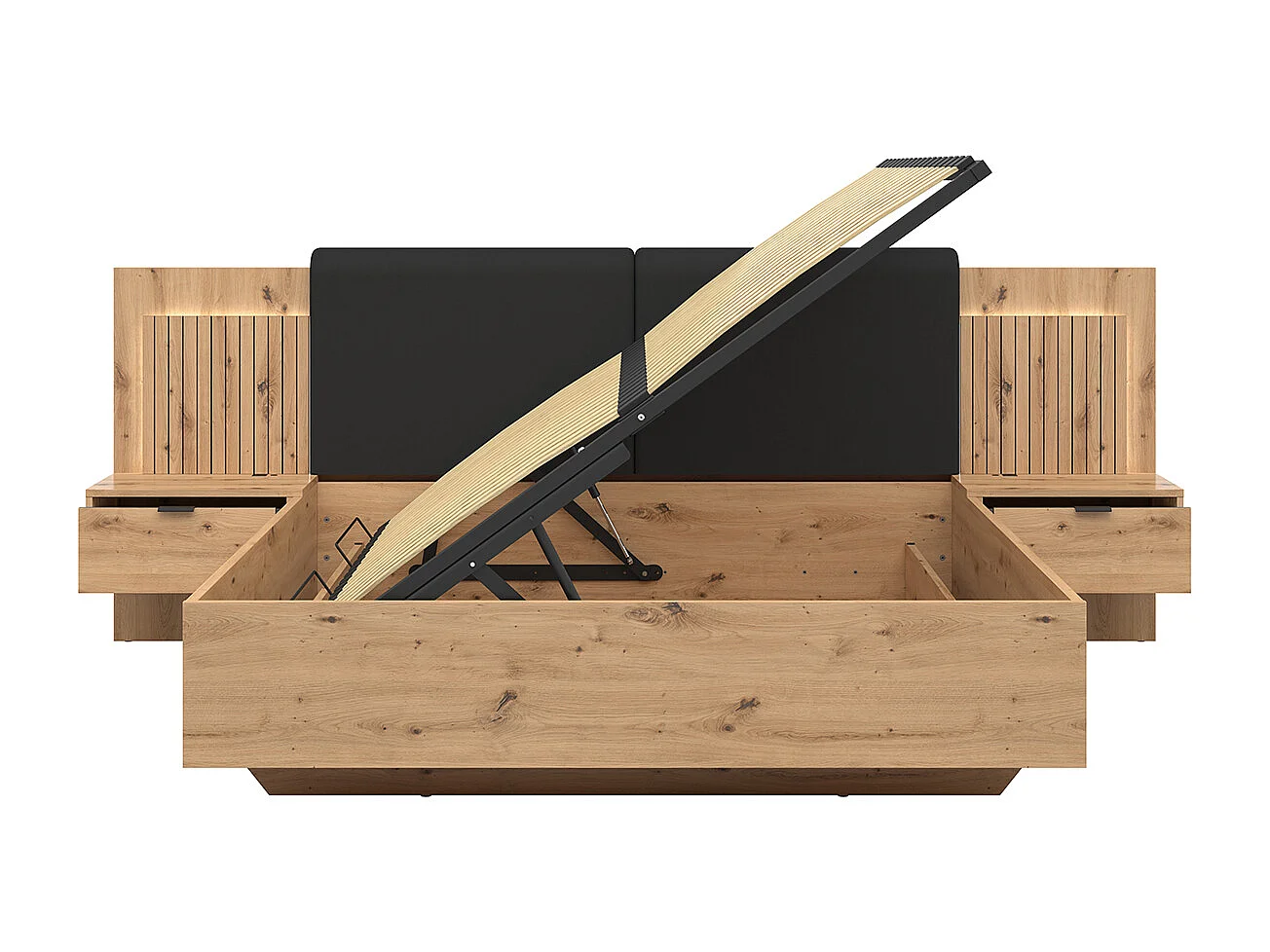 Letto con contenitore con base Mao marrone effetto quercia 160x200