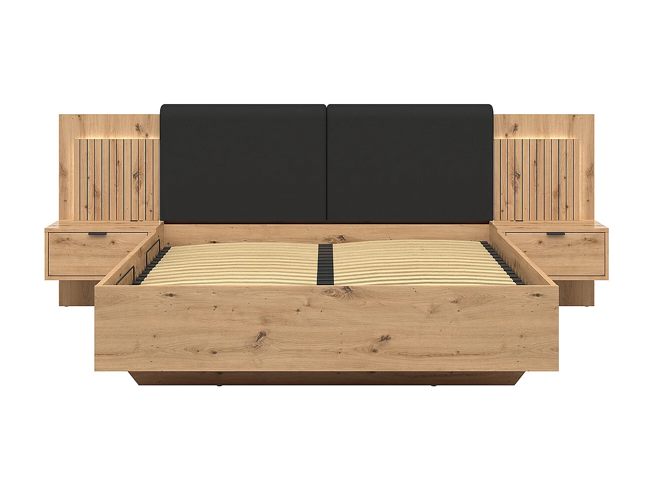 Letto con contenitore con base Mao marrone effetto quercia 160x200