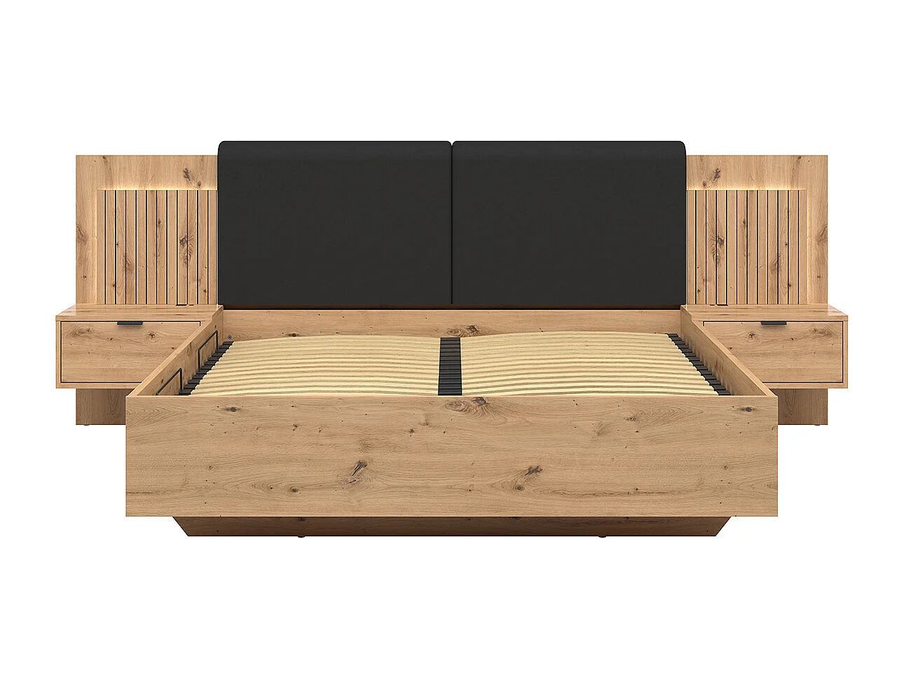 Letto con contenitore con base Mao marrone effetto quercia 160x200