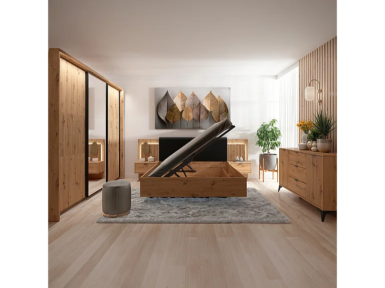 Letto con contenitore con base Mao marrone effetto quercia 160x200