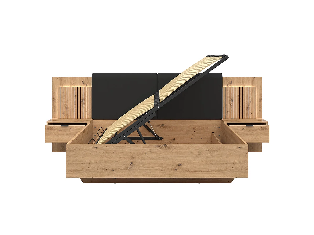 Chest bed 160x200 side opening bed base LED headboards and USB sockets included Mao Bois