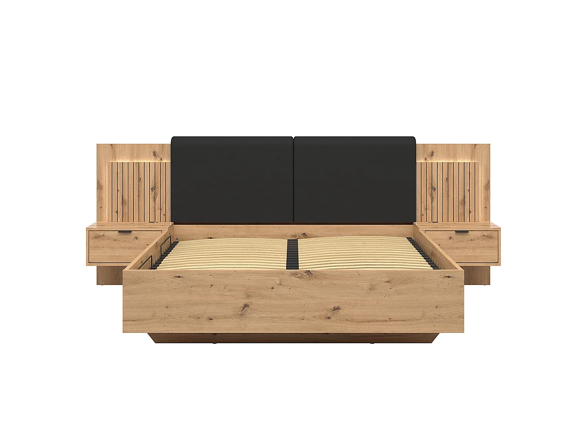 Chest bed 160x200 side opening bed base LED headboards and USB sockets included Mao Bois