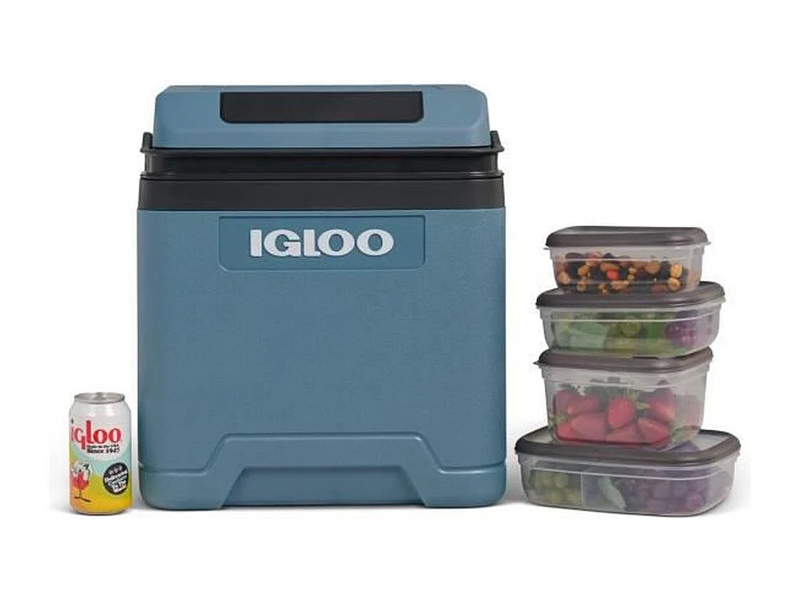 Elektrische Kühlbox IGLOO 27L 12V modern blau, Peltier-Kühlung -20°C, PU-Schaum-Isolierung, tragbar für Auto und Camping