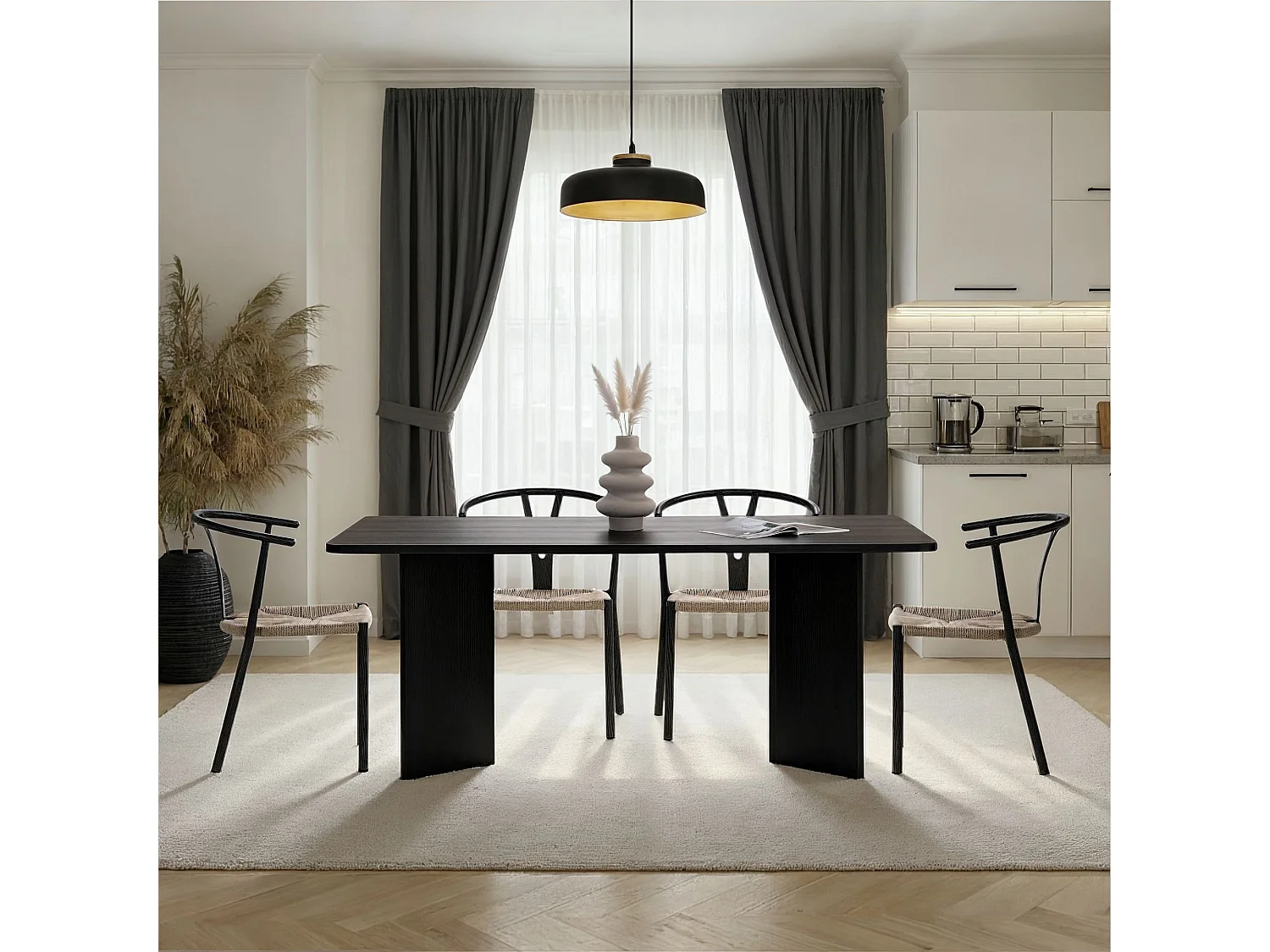 Table à manger en bois "Linza" 180 x 90 x 75 cm - Bois Noir