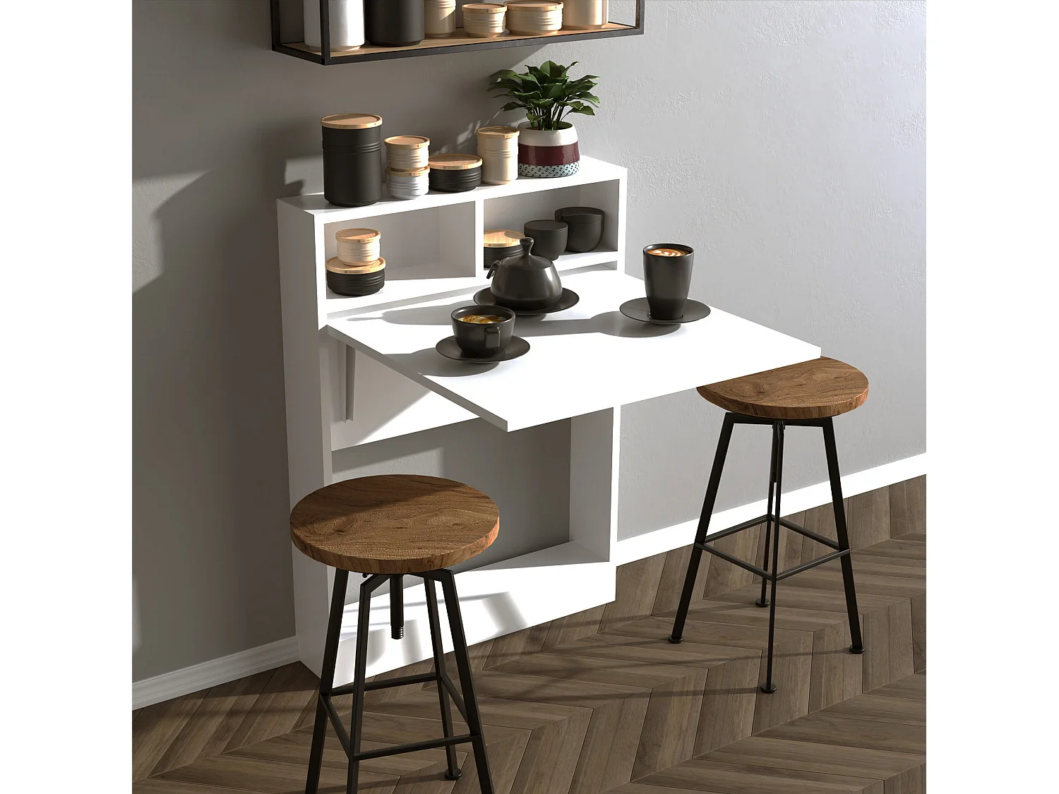 Table de repas pliable en bois "Bracked" - 70 x 15 x 96 cm - Blanc