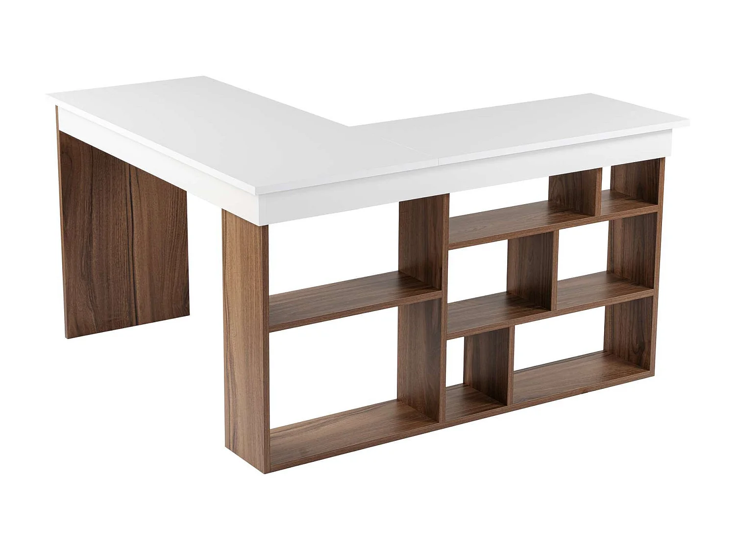 Hoekbureau van notenhout "Vesper" 130x120x72 cm met opbergruimte, modern design en melamine afwerking