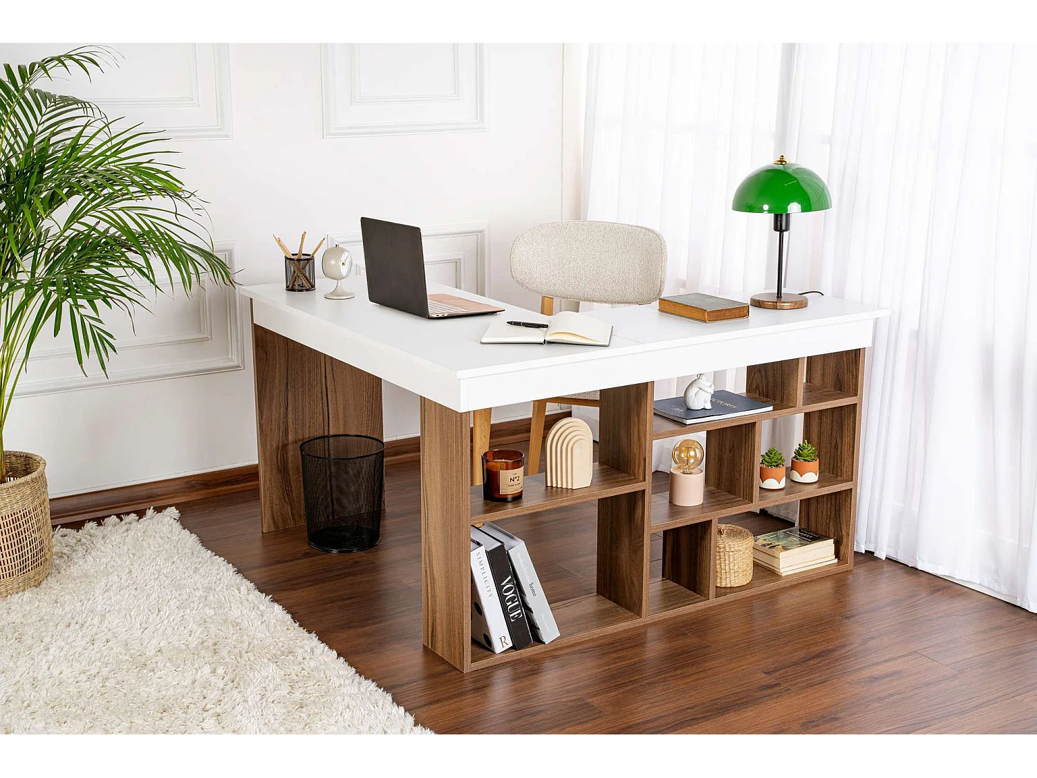 Hoekbureau van notenhout "Vesper" 130x120x72 cm met opbergruimte, modern design en melamine afwerking