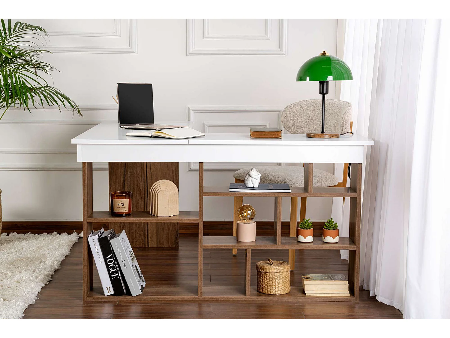 Hoekbureau van notenhout "Vesper" 130x120x72 cm met opbergruimte, modern design en melamine afwerking