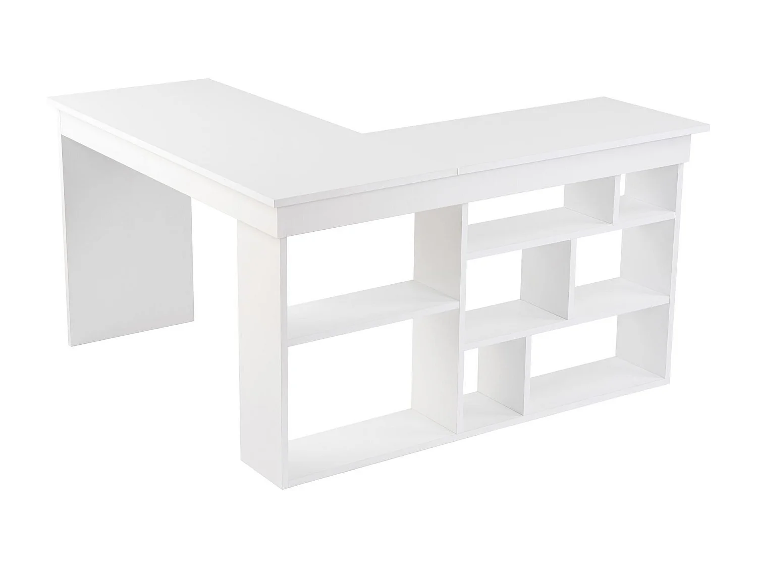 Hoekbureau van hout "Vesper" natuurlijk wit 130x120x72 cm met 5 planken - modern en functioneel design