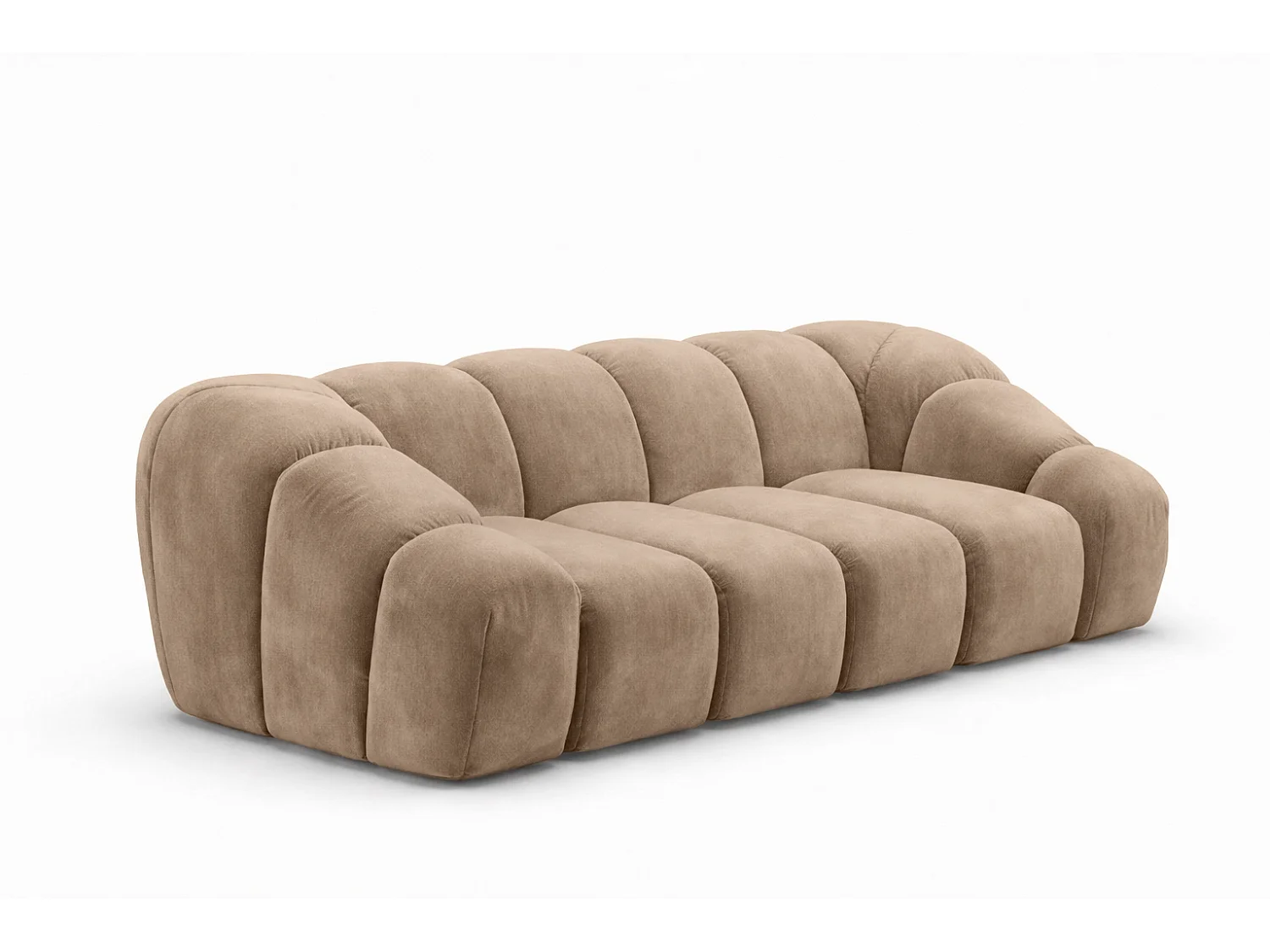 Canapé 3 places modulaire, tissu velours Bluvel, latte, CROISSANT